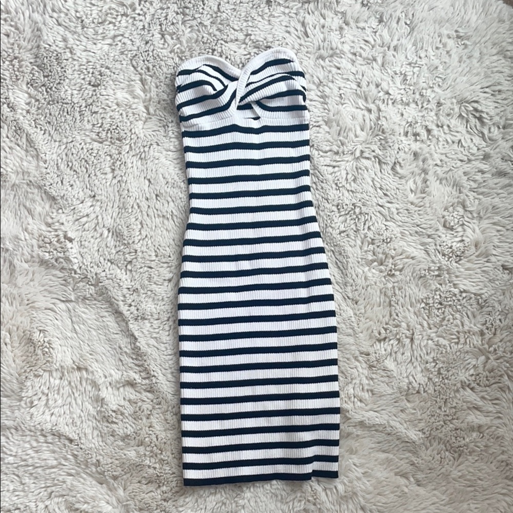 H & M Striped Black and White Strapless Dress